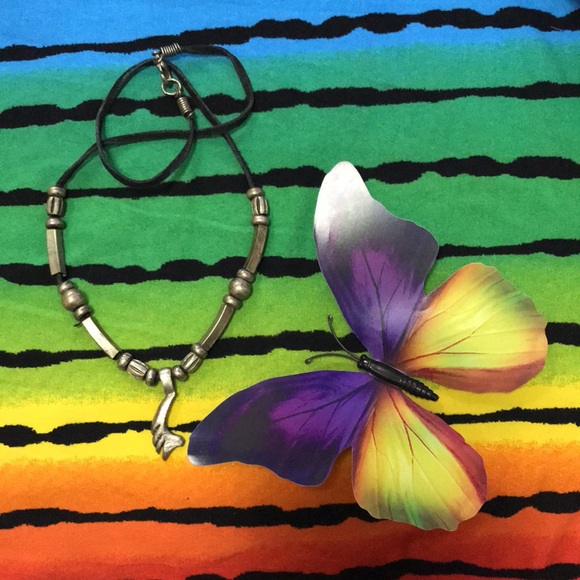 Black Rope Silver Charm Necklace - Picture 3 of 16